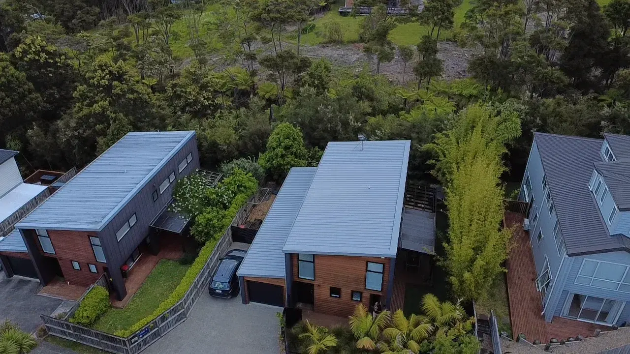 Drone aerial view of Auckland residential properties