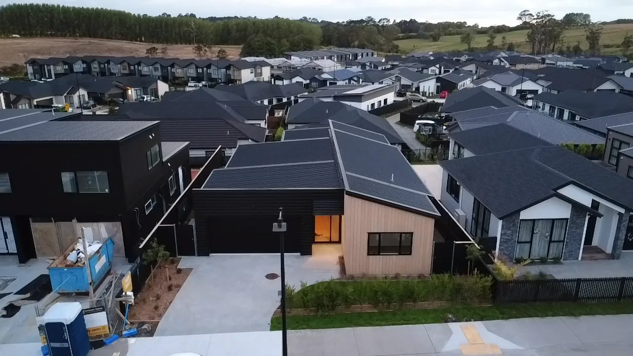 Aerial drone view of an Auckland residential subdivision